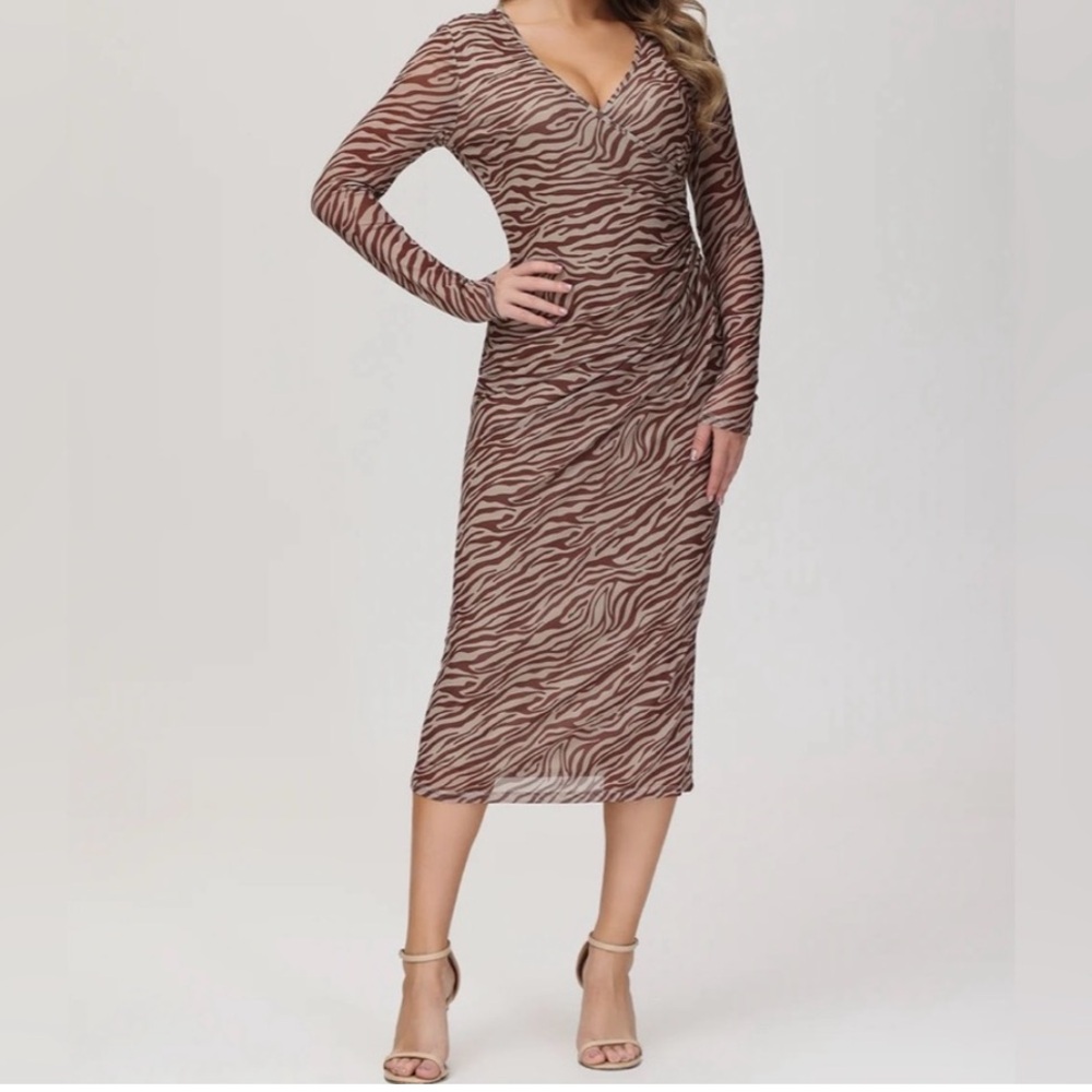 🟤NWT 89th & MADISON Wrap Midi Dress in Rust Zebra Print